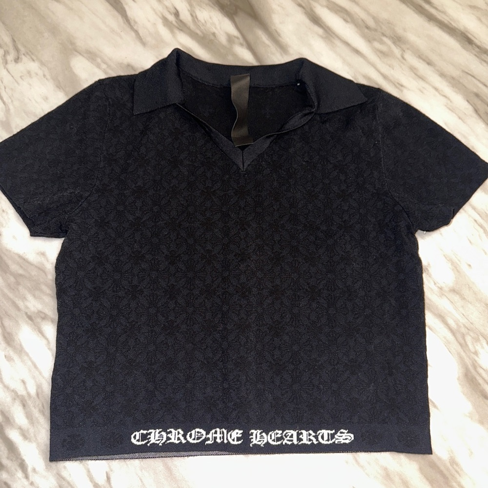 Chrome Hearts women Logo v neck polo crop top